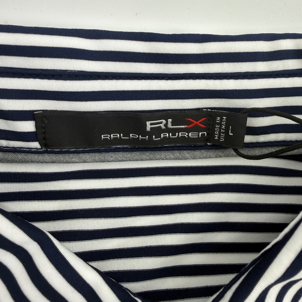RLX Ralph Lauren Mens Striped Performance Golf Polo Shirt Navy White Large - Picture 3 of 10